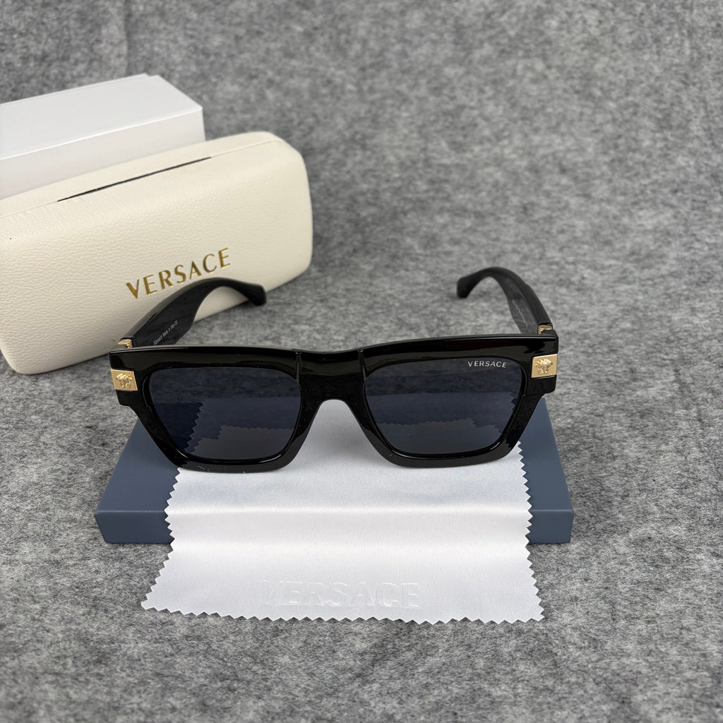 Modern Geometric Square Sunglasses with Gold Accent Temple