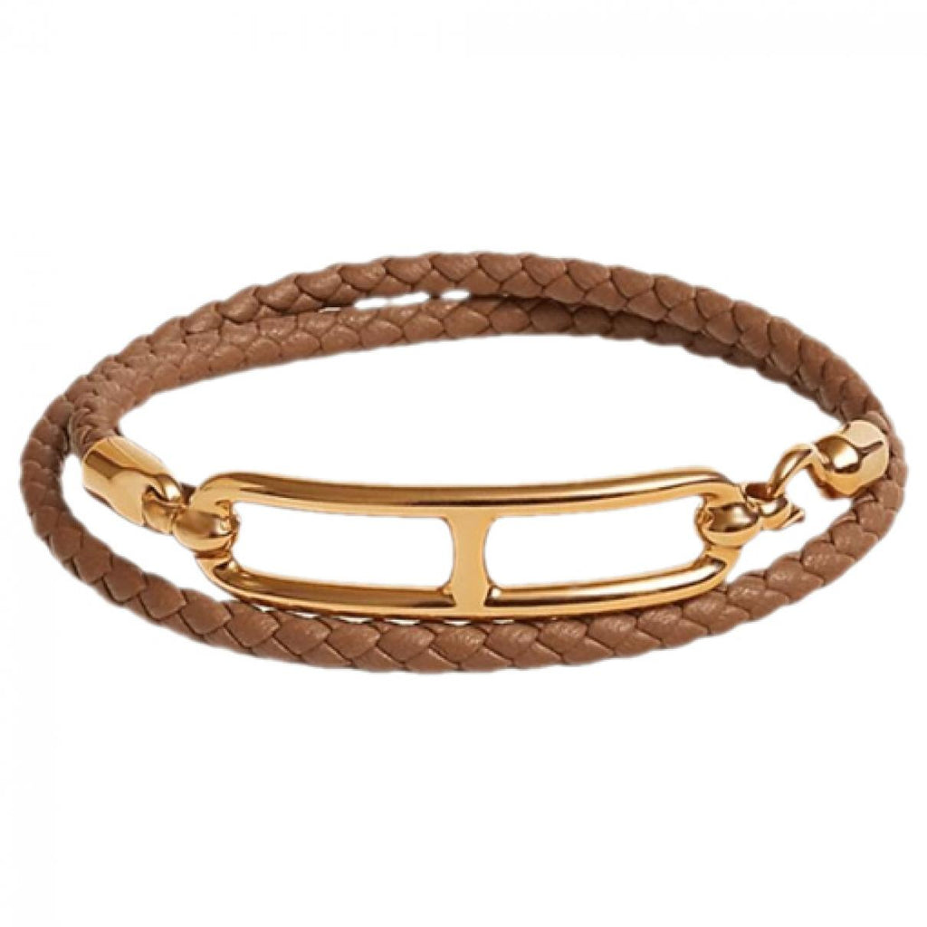 Hermes Roulis Double Tour Brown 18K Gold Bracelet