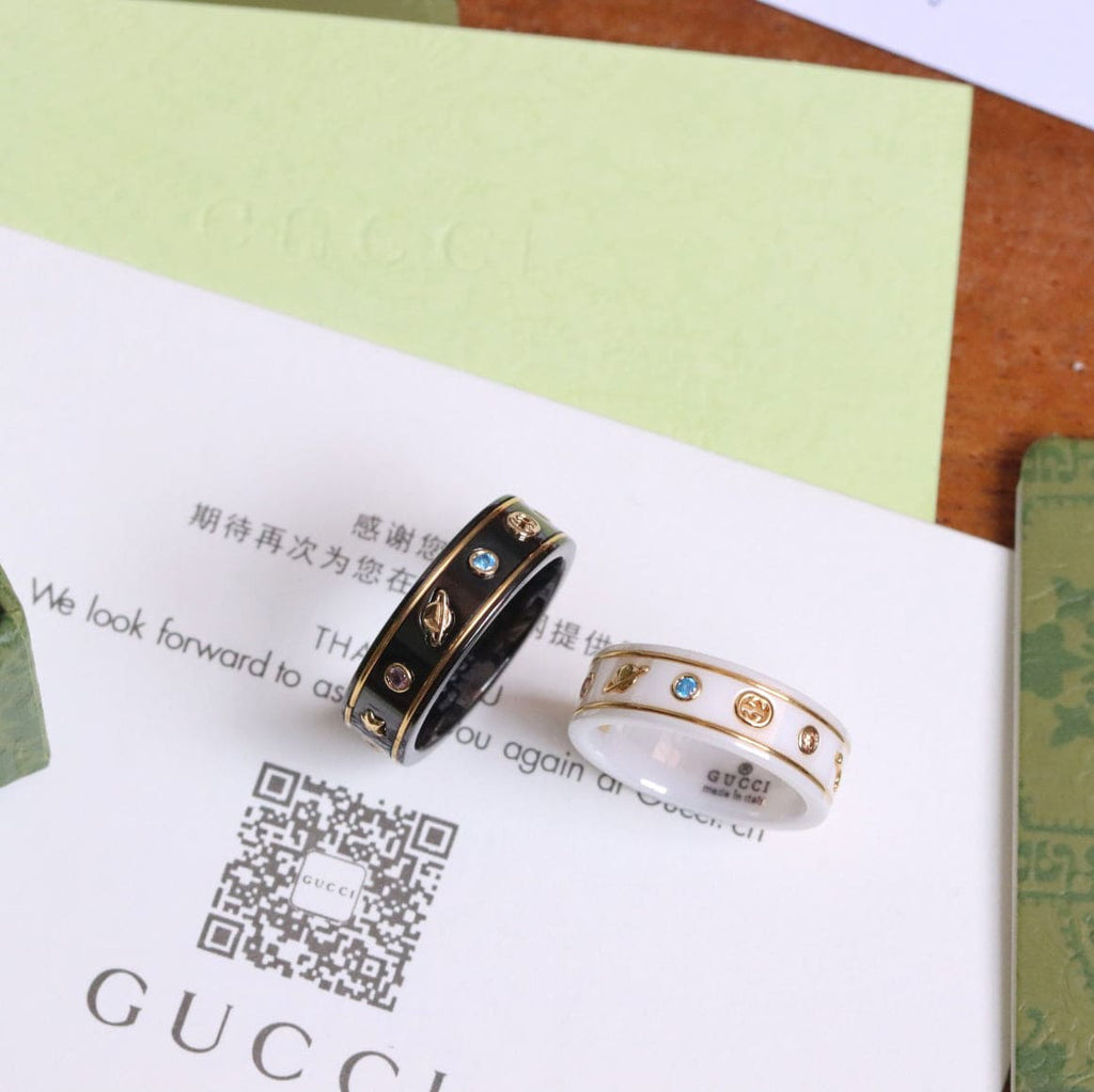 Gucci Double Icon With Gemstones White Zirconia 18K Gold Ring