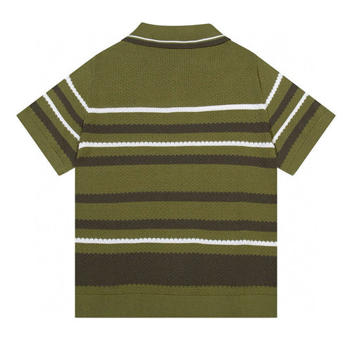 AMIRI Striped Pointelle-Knit Polo Shirt