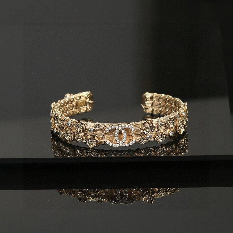 Chanel Flower Diamond Cuff 18K Gold Bracelet