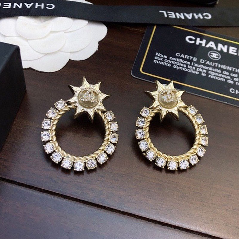 Chanel Star Full Crystal 18K Gold Earrings