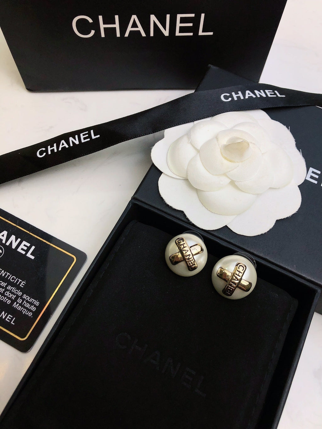 Chanel Pearl 18K Gold Earrings