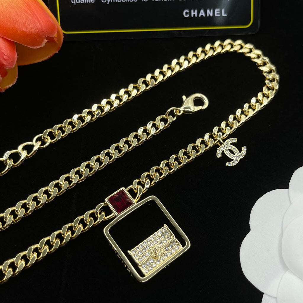 Chanel Bag Pendant Chain 18K Gold Necklace
