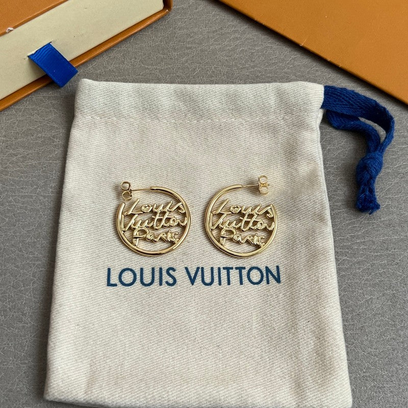 Louis Vuitton Script Gold 18K Gold Earrings