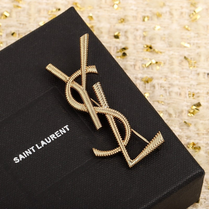 YSL Stripe Gold 18K Gold Brooch