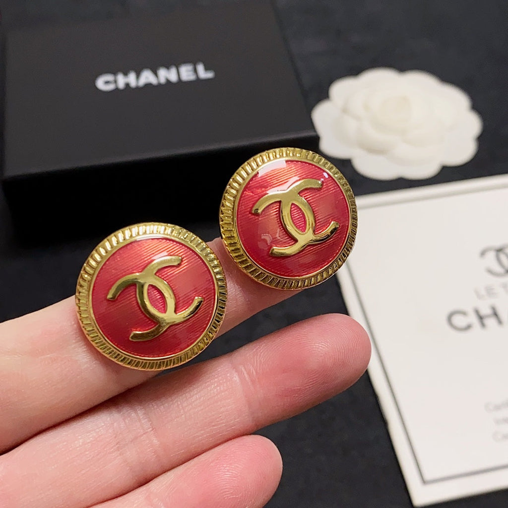 Chanel Red 18K Gold Earrings