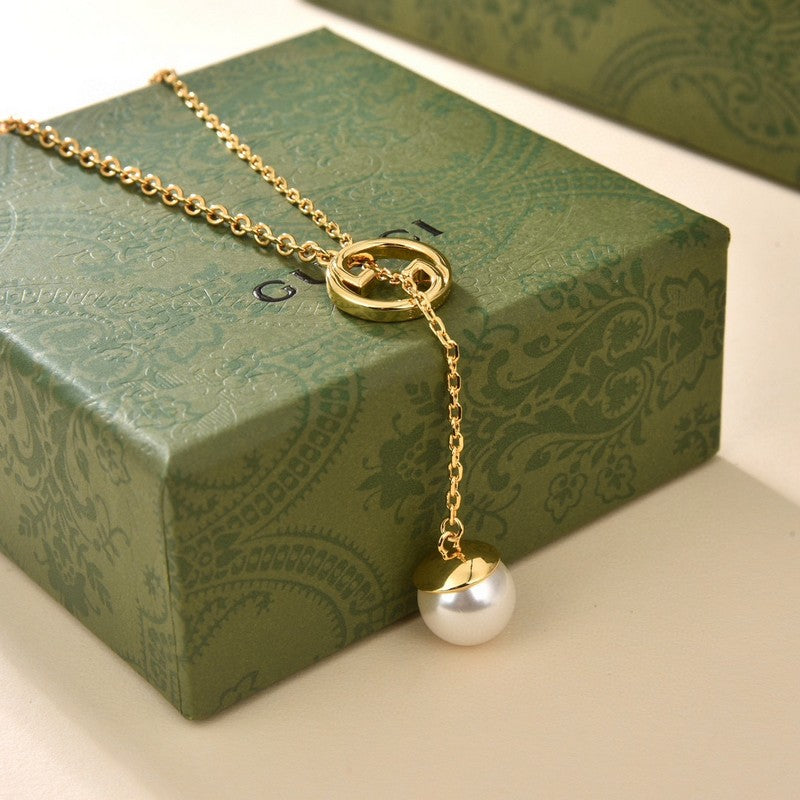 Gucci Double Blondie Pearl Drop 18K Gold Necklace