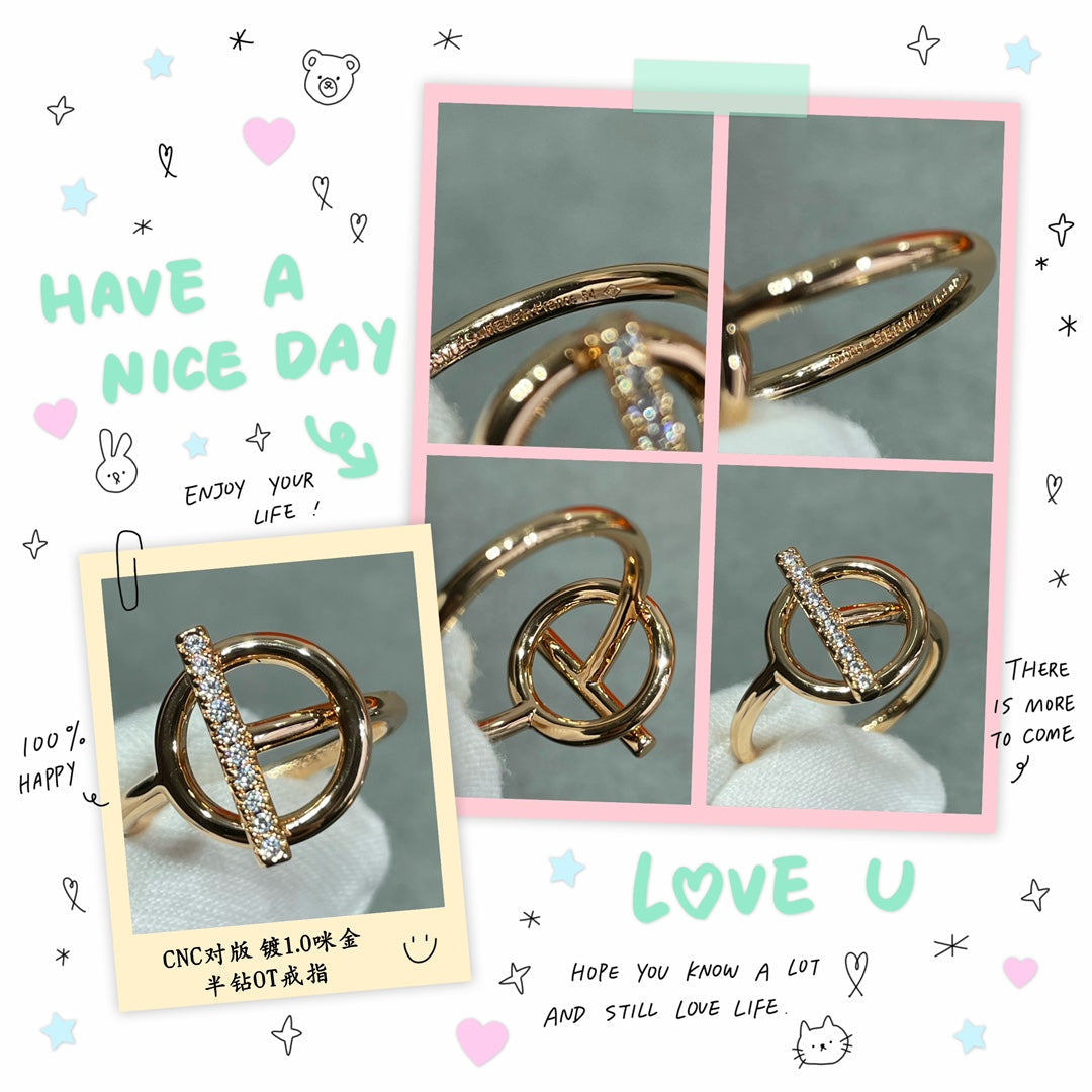 Hermes Echappee Diamond 18K Gold Ring